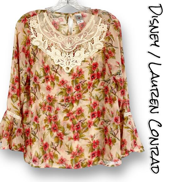 Disney x Lauren Conrad Snow White Floral Blouse Bell Sleeves Women’s Size Medium - Picture 1 of 12